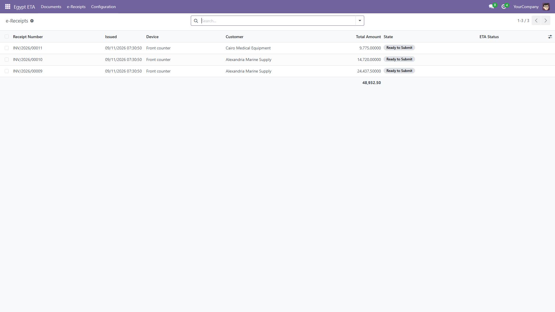 Receipts built in the v1.2 structure and ready to submit, because nothing is sent until you send it.